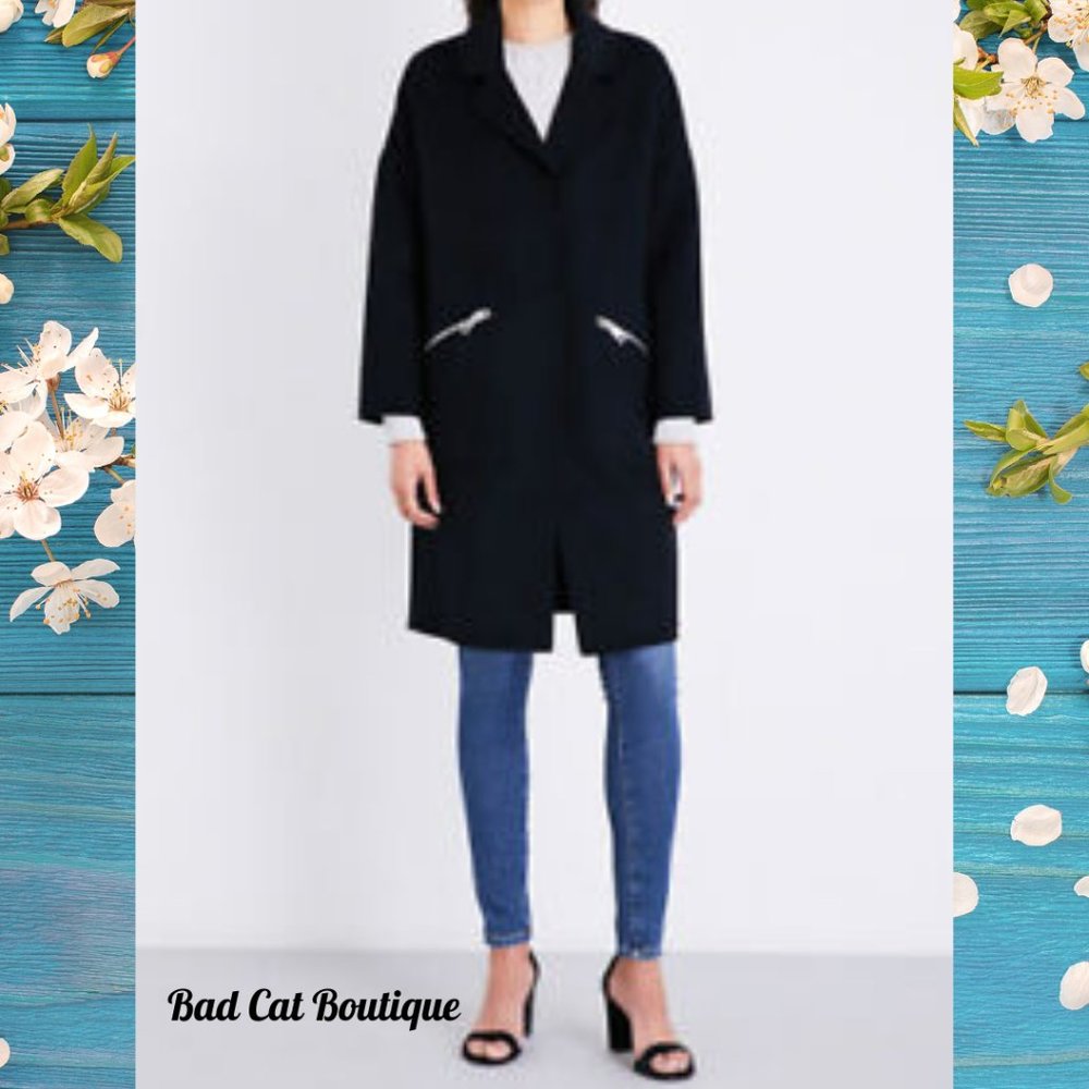 Maje | Manteau Boite Doue Black Wool Blend Coat